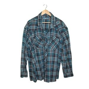 Sandy River Men's 3XLT Pearl Snap Flannel‎ Shirt Teal/Gray plaid